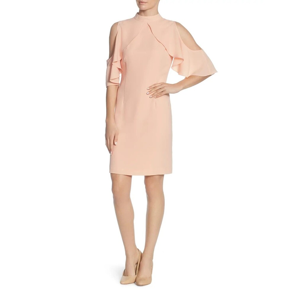 NWT CATHERINE MALANDRINO Peach Ruffle Flounce Feminine Cocktail Dress SIZE 12